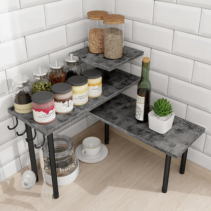 Kitchen Countertop Organizer - 3 Tier Corner Shelf, Bathroom Counter Organizer, Spice Rack, Coffee Bar, Over Sink, Rustic Brown