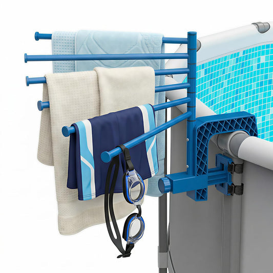 Poolside Pool Towel Rack Outdoor for Above Ground Round Pools, Stainless Steel Swivel Pool Towel Holder 6 Bars Towel Dying Rack Towel Stand for Above Ground Pool Accessories [Patent Pending]