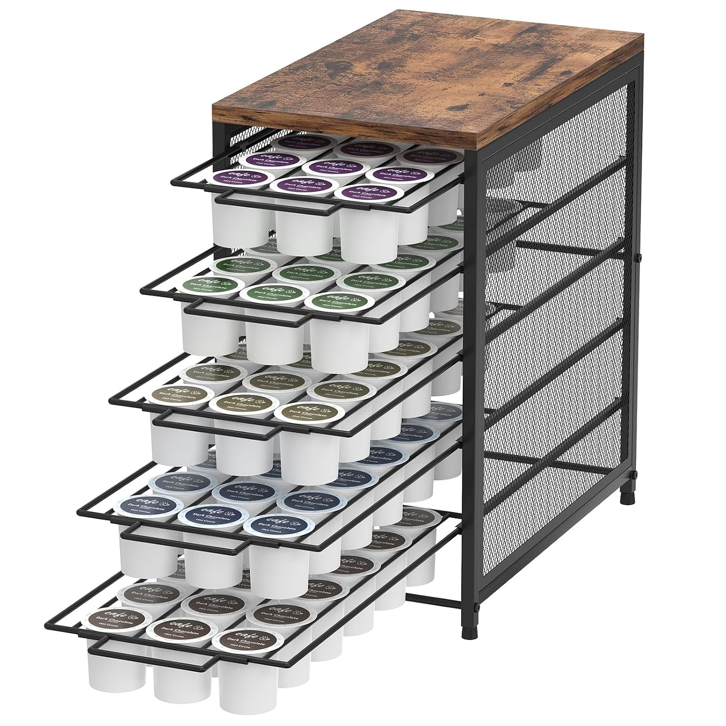 Coffee Pod Holder for K Cups, 5 Tier K Cup Drawer, 90 Pod Pack | Coffee Pod Drawer for Counter,90 Capacity Pods Storage,with Sliding Baskets,for Home Office Coffee Station