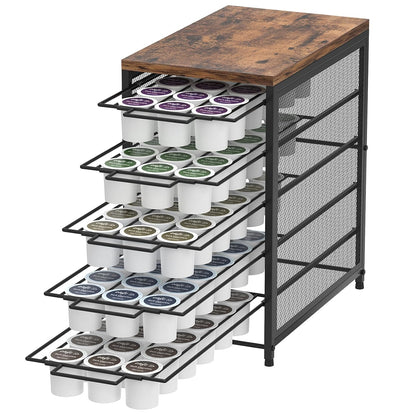 Coffee Pod Holder for K Cups, 5 Tier K Cup Drawer, 90 Pod Pack | Coffee Pod Drawer for Counter,90 Capacity Pods Storage,with Sliding Baskets,for Home Office Coffee Station