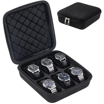 ProCase 6-Slot Travel Watch Case for Men, Hard Shell Storage Box -Black | Travel Watch Box for Watch Bracelet Accessories, Zippered Organizer Bag Fathers Day Gift for Dad
