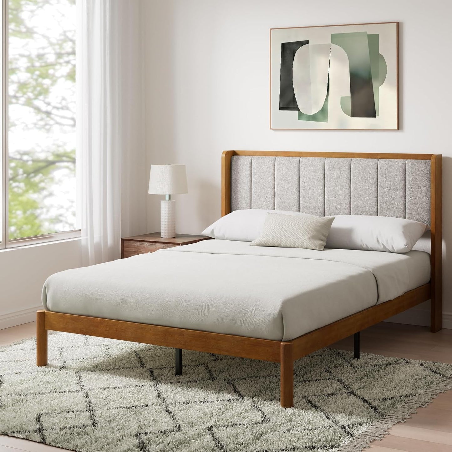 Zinus Jonas Bamboo Platform Bed Frame, Wingback Headboard, Queen