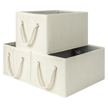 StorageWorks Storage Baskets for Shelves, Fabric Storage Bins, Closet Organization and Storage Basket, Foldable Organizer Bins for Clothes, Beige, White & Ivory, Large, 3-Pack