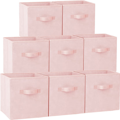 Storage Cubes - 11 Inch Heavy Duty Fabric Storage Bins for Shelves Closet, Cube Organizer - 8 Pack Collapsible Cube Storage Bins Baskets for Organizing Clothes Blankets Toys (Pink)