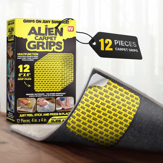 Alien Grip Rug Gripper Carpet Tape - 12pcs, 4x4 in... (Yellow | Plastic)