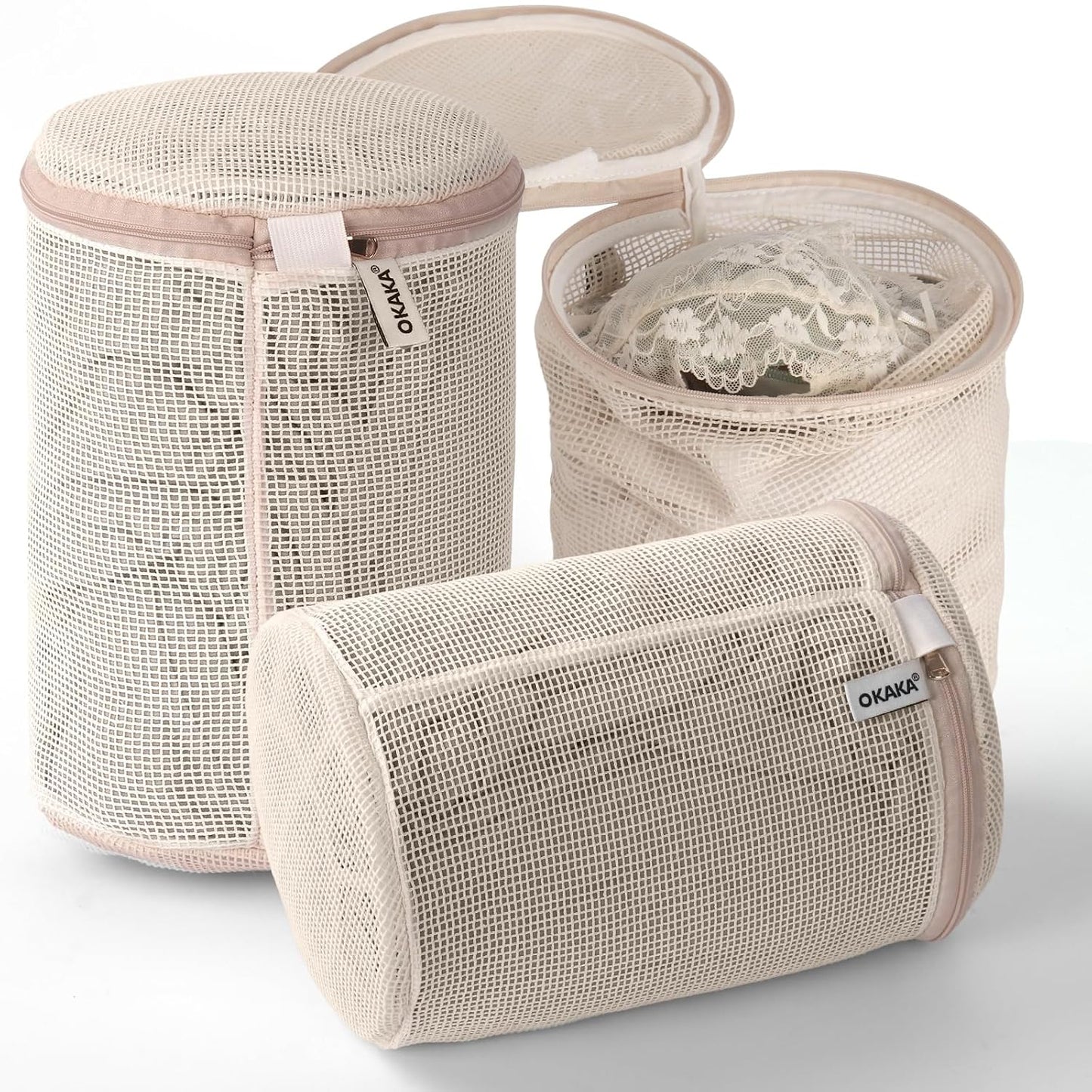 100% Pure Cotton Mesh Laundry Bags, Bra Washing Bags for Laundry, No Dye, Set of 3, Natural(8x6.5 Inch)