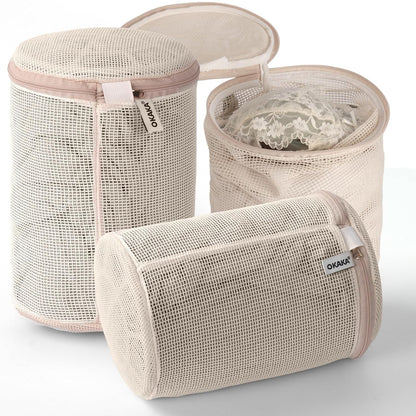 100% Pure Cotton Mesh Laundry Bags, Bra Washing Bags for Laundry, No Dye, Set of 3, Natural(8x6.5 Inch)