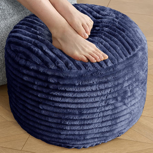 SHOUREN Stuffed Round Ottoman,Pouf Ottoman Foot Rest,20 X 15 in,Beige | Corduroy Cover,Memory Foam Filler,Pouf Storage Ottoman Footstool for Living Room,20 X 15 Floor Poufs for Couch,Footrest Only