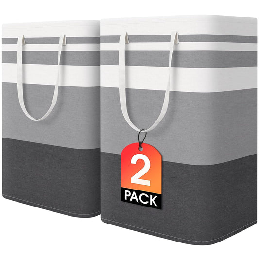 2 Pack Large Laundry Baskets, Laundry Hampers Bags... (Grey | Polyester)
