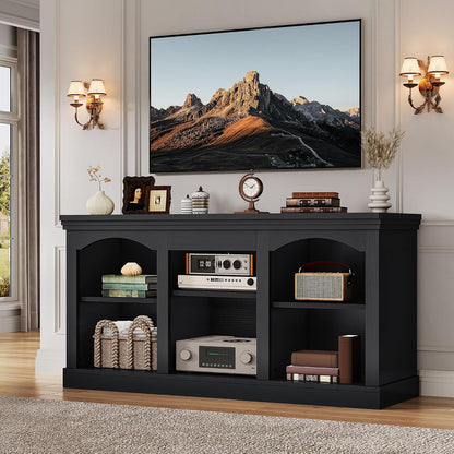 YITAHOME Farmhouse TV Stand with Adjustable Shelf for Living Room, Black | Entertainment Center with Adjustable Shelf, for 65 Inch TVs, for Living Room, Large Console Design, Farmhouse Style