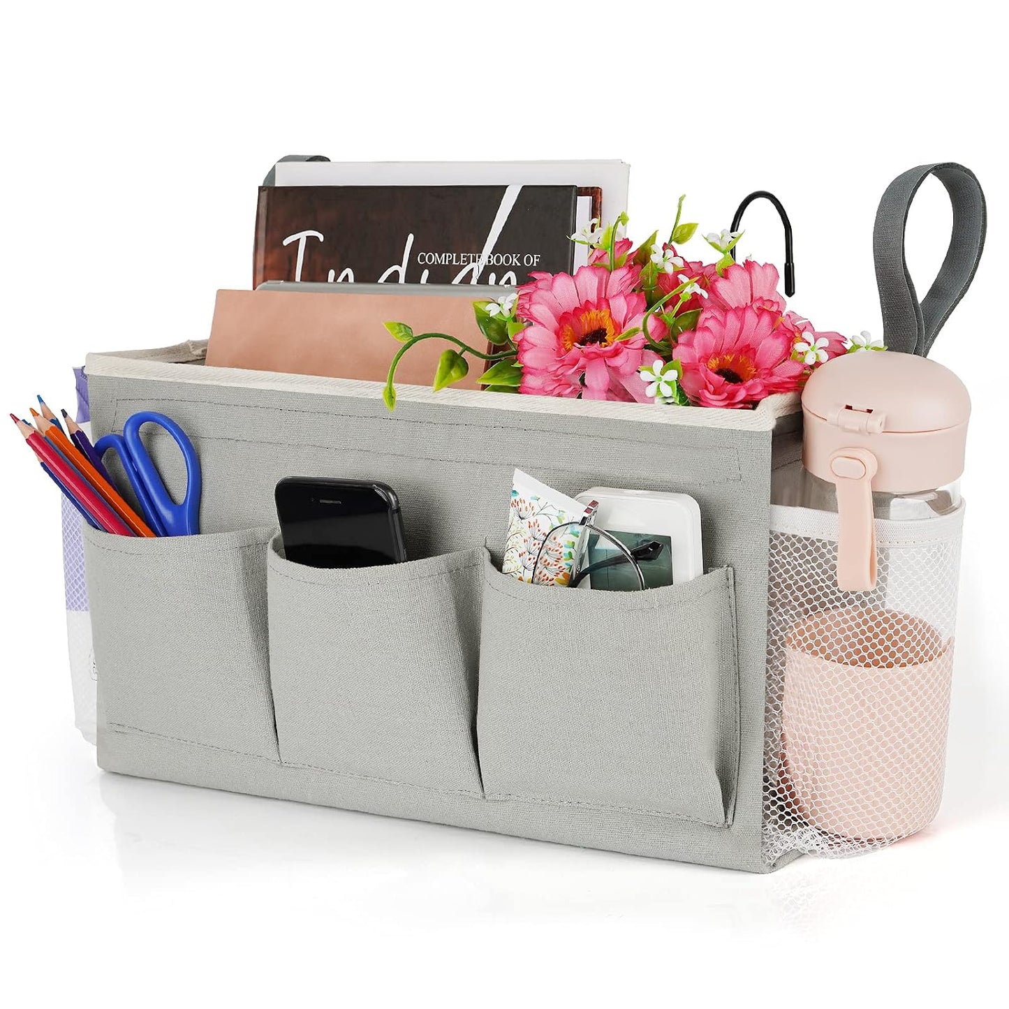 Lilithye Bedside Caddy, Bedside Storage Bag Hanging Organizer for Bunk Bed | Bed Caddy with Fixed Straps and Water Bottle Holder for Home, College Dorm, Bunk Bed, Hospital Bed and Crib Bed Rails