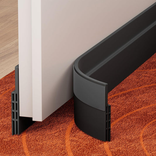 Grotheory Door Draft Stopper, Door Sweep, Weather Stripping Seal, 2 Pack | Self-adhesive silicone under door draft stopper for windows and garages, blocks drafts, noise, light, dust and bugs