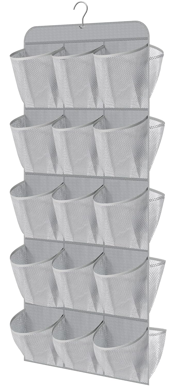 MISSLO 30 Large Pockets Dual Sided Hanging Shoe Organizer for Closet with Rotating Hanger Hanging Shoe Shelves, Grey