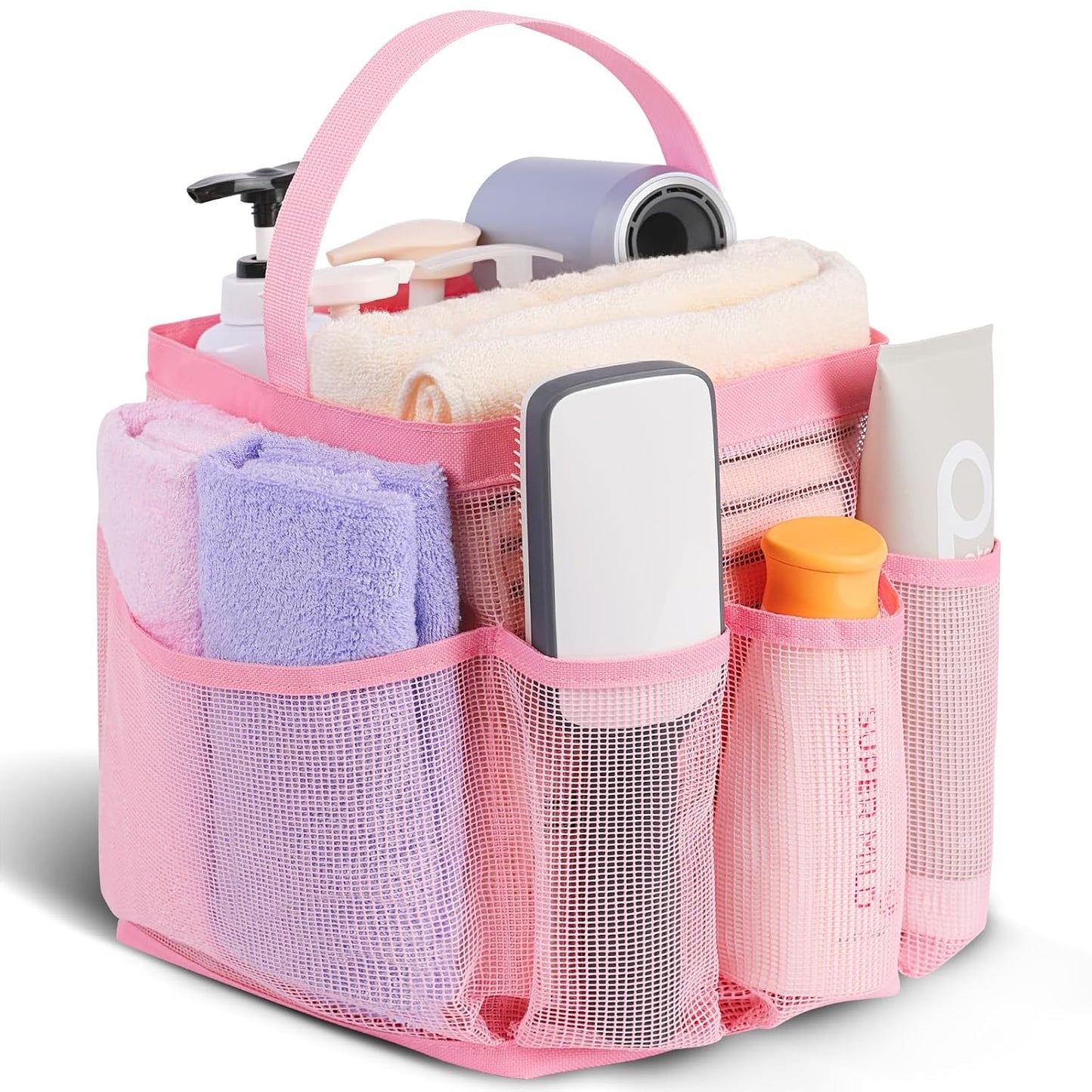 EUDELE Mesh Shower Caddy Portable for College Dorm Room Essentials,Portable Shower Caddy Dorm with 9-Pocket Large Capacity, Shower Bag for Beach, Swimming, Gym, Travel essentials, Pink