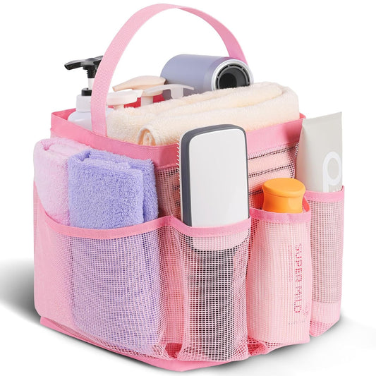 EUDELE Mesh Shower Caddy Portable for College Dorm Room Essentials,Portable Shower Caddy Dorm with 9-Pocket Large Capacity, Shower Bag for Beach, Swimming, Gym, Travel essentials, Pink