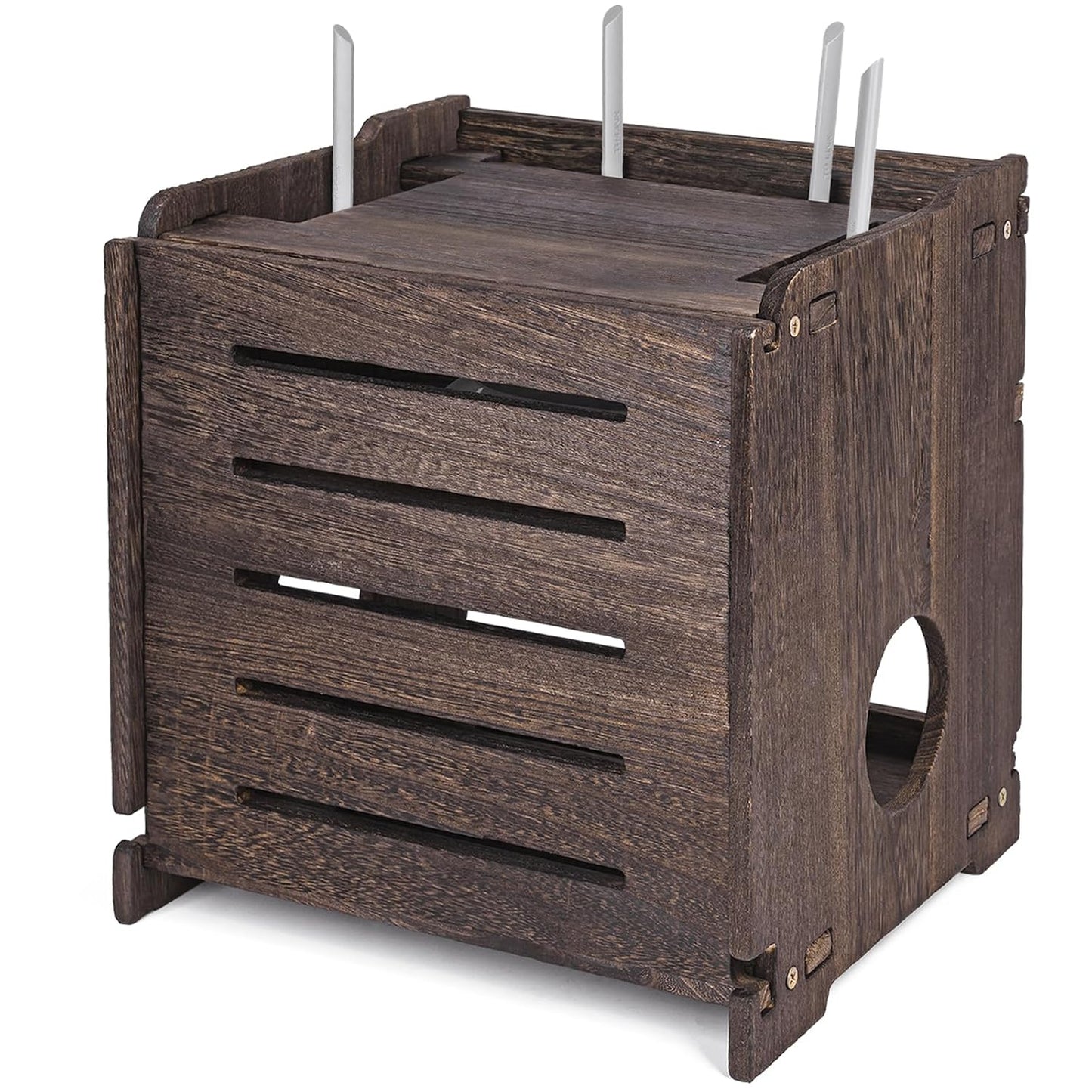 Wooden Wireless WiFi Router Storage Box Modem Router Cover Wood Shelf Power Strip and Cable Management Hider Rack Office Desktop Organizer Shelves Rural Need Assembly
