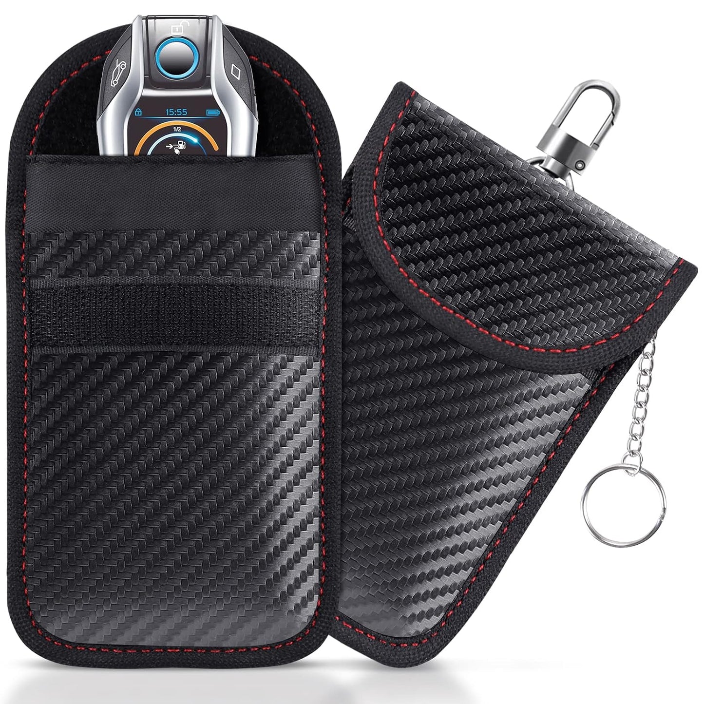 Faraday Bag for Key Fob(2 Pack), Faraday Cage Protector, Car RFID Signal Blocking Key Fob Protector, Double-Layers of Shielding Carbon Fiber Material Anti-Theft Faraday Pouch