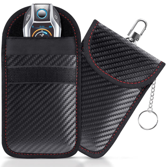 Faraday Bag for Key Fob(2 Pack), Faraday Cage Protector, Car RFID Signal Blocking Key Fob Protector, Double-Layers of Shielding Carbon Fiber Material Anti-Theft Faraday Pouch