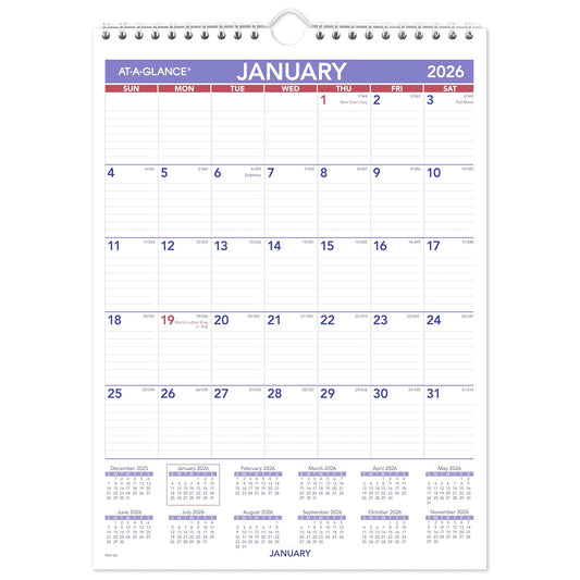 AT-A-GLANCE 2026 Wall Calendar, 8" x 11", Small, Ruled Blocks (PM12826)