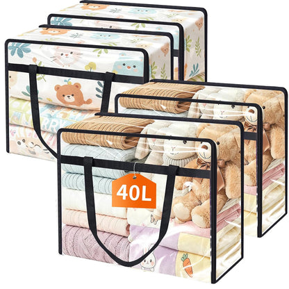 4 Pack Clear Clothes Storage Bags, 40L Vinyl Blanket Storage Containers with Heavy Duty Zipper, Foldable Moving Bags, Closet Organizers for Bedding, Clothing, Comforters, Linens, Duvet