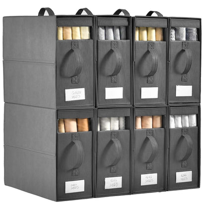 8 Pack Sheet Organizers and Storage, Bed Sheet Organizer with Window | Foldable Sheet Storage with Handle, linen closet organizers and storage, Queen & King Size, Sheet Set Organizer, Beige
