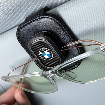 Sunglasses Holder, Leather Glasses Holders Compatible with BMW Series Car Sun Visor, Eyeglasses Hanger and Ticket Card Clip Eyeglasses Mount for Car, for Accessories, Black