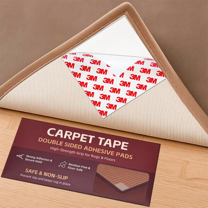 12PC Carpet Tape Double Sided, Heavy Duty Rug Tape for Hardwood Floors, Non-Slip Carpet Adhesive Tape for Area Rugs, Strong Grip