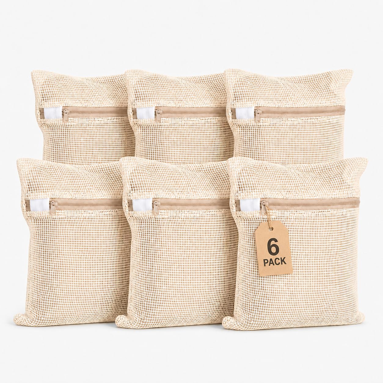 Mesh Laundry Bags for Delicates 6-Pack – 11.81 x 15.74 inch Large & Sturdy Organic Pure Cotton Breathable Zippered Delicate Wash Bags for Washing Machine, Lingerie, Bra, Clothes, Large Capacity