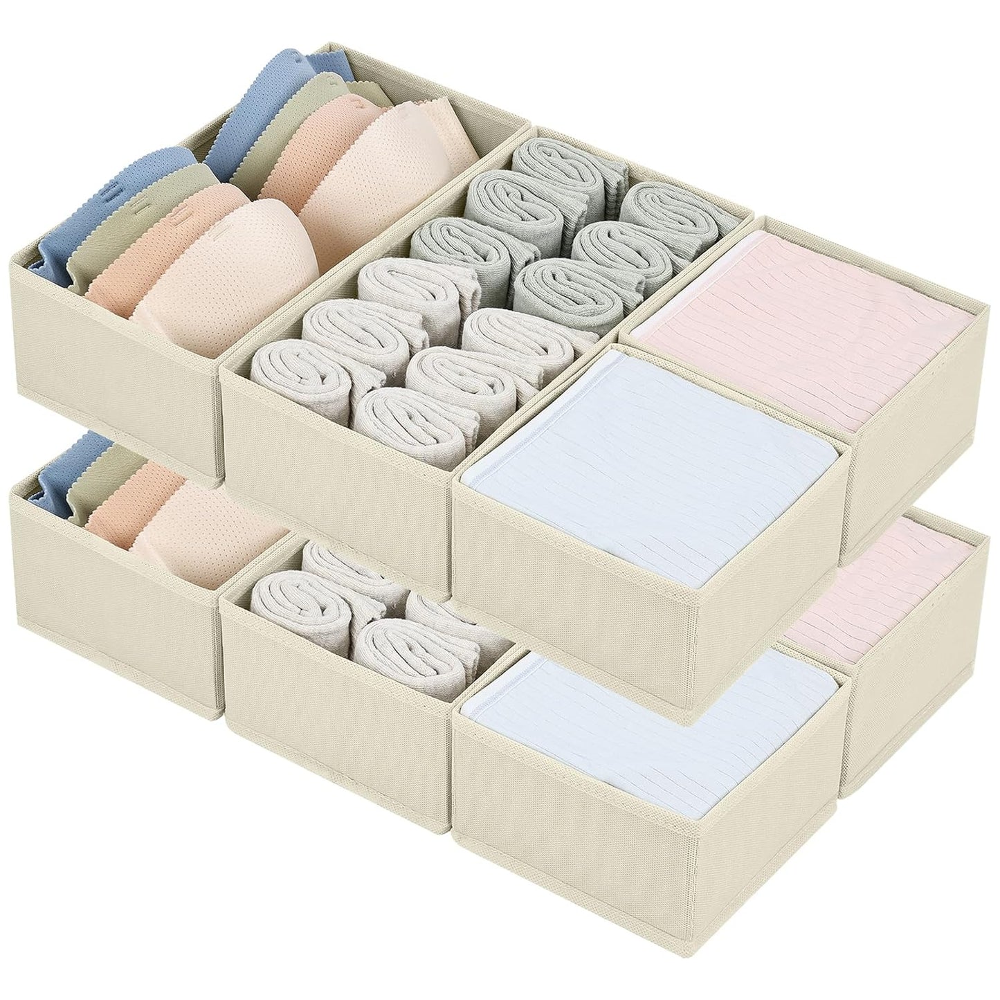 DIMJ Drawer Organizers for Clothing, Set of 8 Fabric Closet Organizers and Storage, Dresser Organizers, Drawer Dividers for Baby Clothes, Socks, Belt, Tie (Beige)