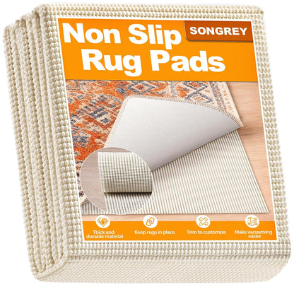 Songrey Non-Slip Rug Pad 5x7 FT, White | Extra Thick Carpet Pads for Hard Surfaces, Prevent Sliding and Secures Rugs, Provide Floor Protection with Comfort Cushioning