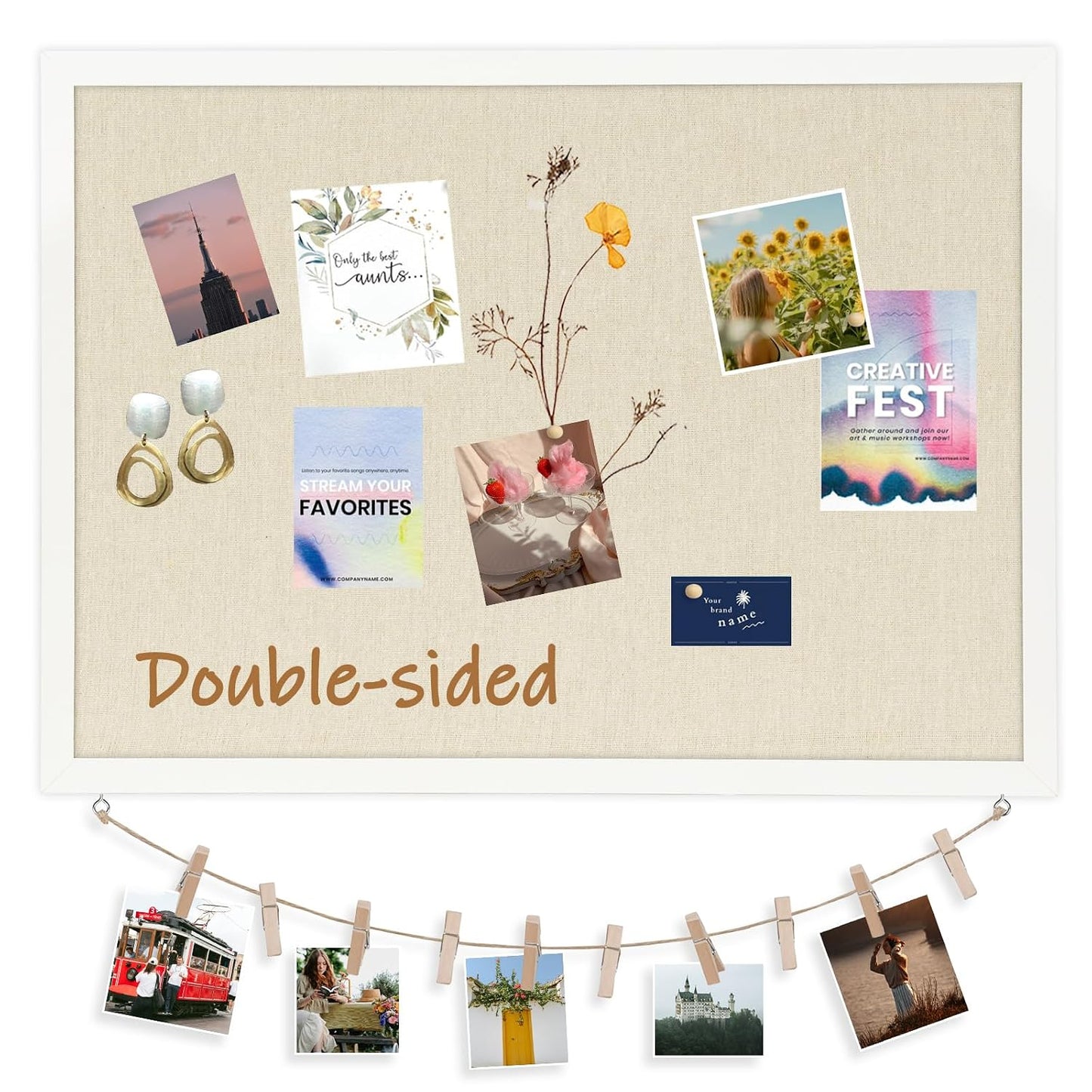 DOLLAR BOSS Double-Sided Bulletin Boards with Linen, 24"x18" Cork Board | Corkboards for Walls, Framed Pin Board, Picture Display Vision Board, For Office Home School, 20 Pushpins 10 Clips
