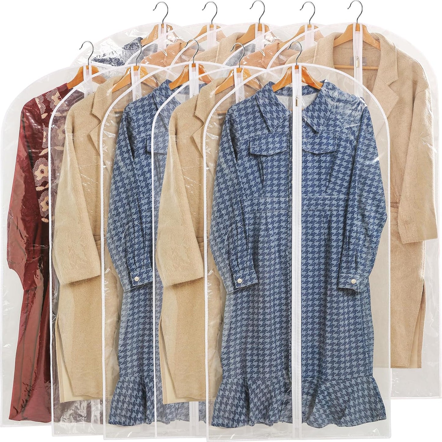 All Clear Garment Bags for Hanging Clothes, 48" Suit Bags for Closet Storage, Plastic Dustproof Suit Cover Bags, Clothes Protectors Bag with zipper for Coats, Jackets, Shirts（10 Packs）