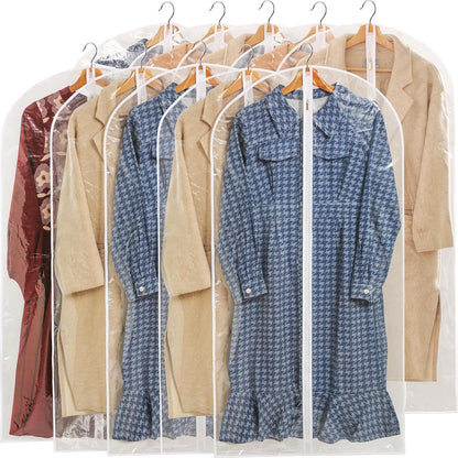 All Clear Garment Bags for Hanging Clothes, 48" Suit Bags for Closet Storage, Plastic Dustproof Suit Cover Bags, Clothes Protectors Bag with zipper for Coats, Jackets, Shirts（10 Packs）