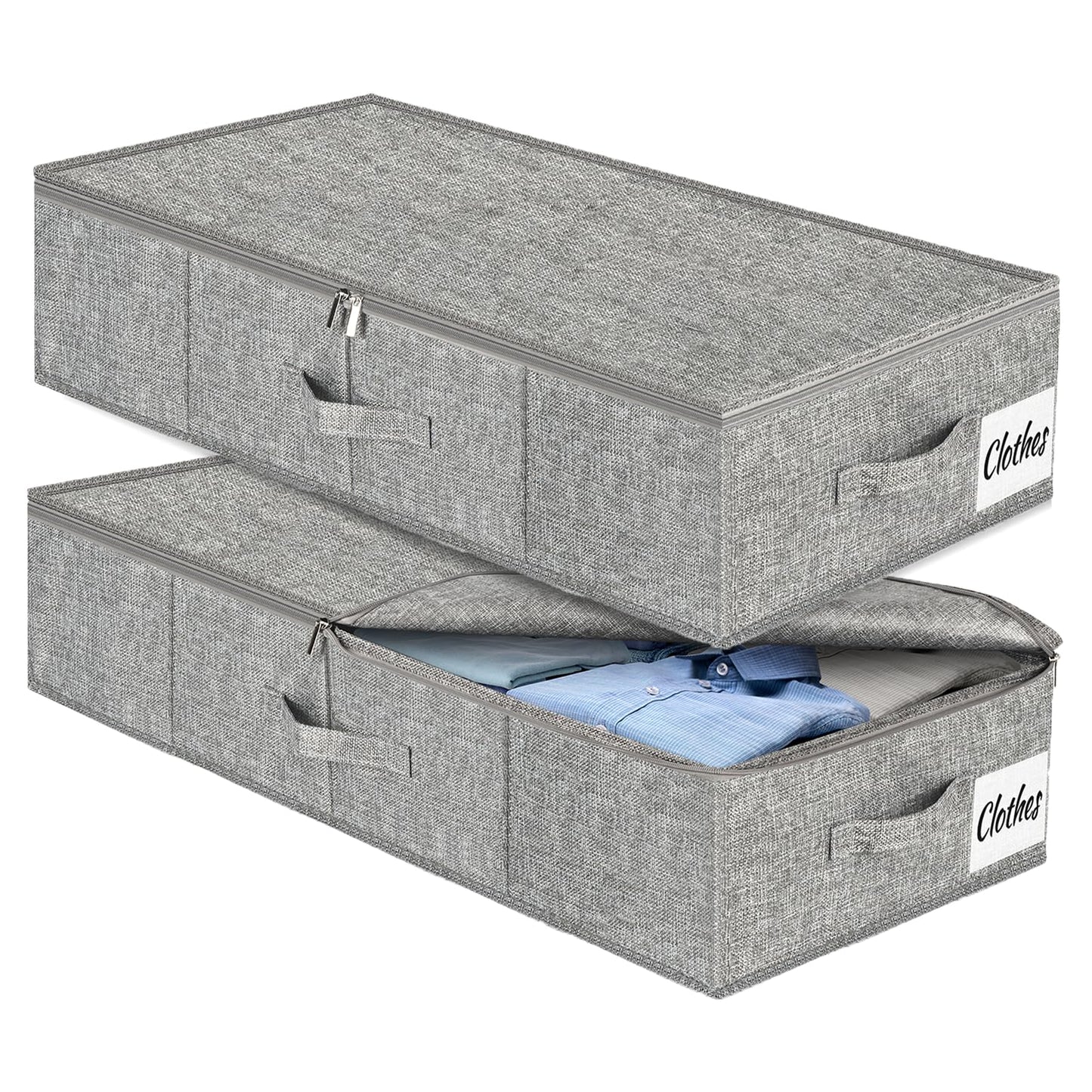 Under Bed Storage Container Bins 2 Pack, Low Profile Foldable Underbed Clothes Storage Organizer W/ Ultra Thick Fabric and Sturdy Bottom/Sides, Dual Zipper Storage Box for Dorm and Home 30x16x6.7"