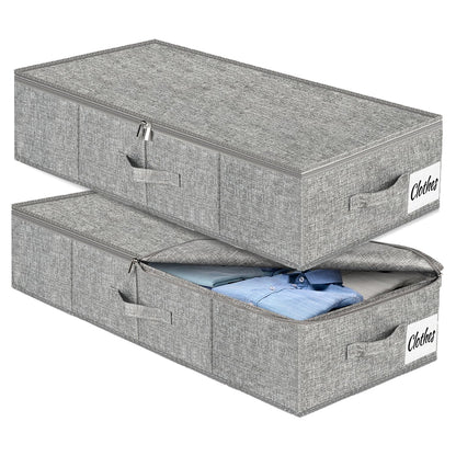 Under Bed Storage Container Bins 2 Pack, Low Profile Foldable Underbed Clothes Storage Organizer W/ Ultra Thick Fabric and Sturdy Bottom/Sides, Dual Zipper Storage Box for Dorm and Home 30x16x6.7"