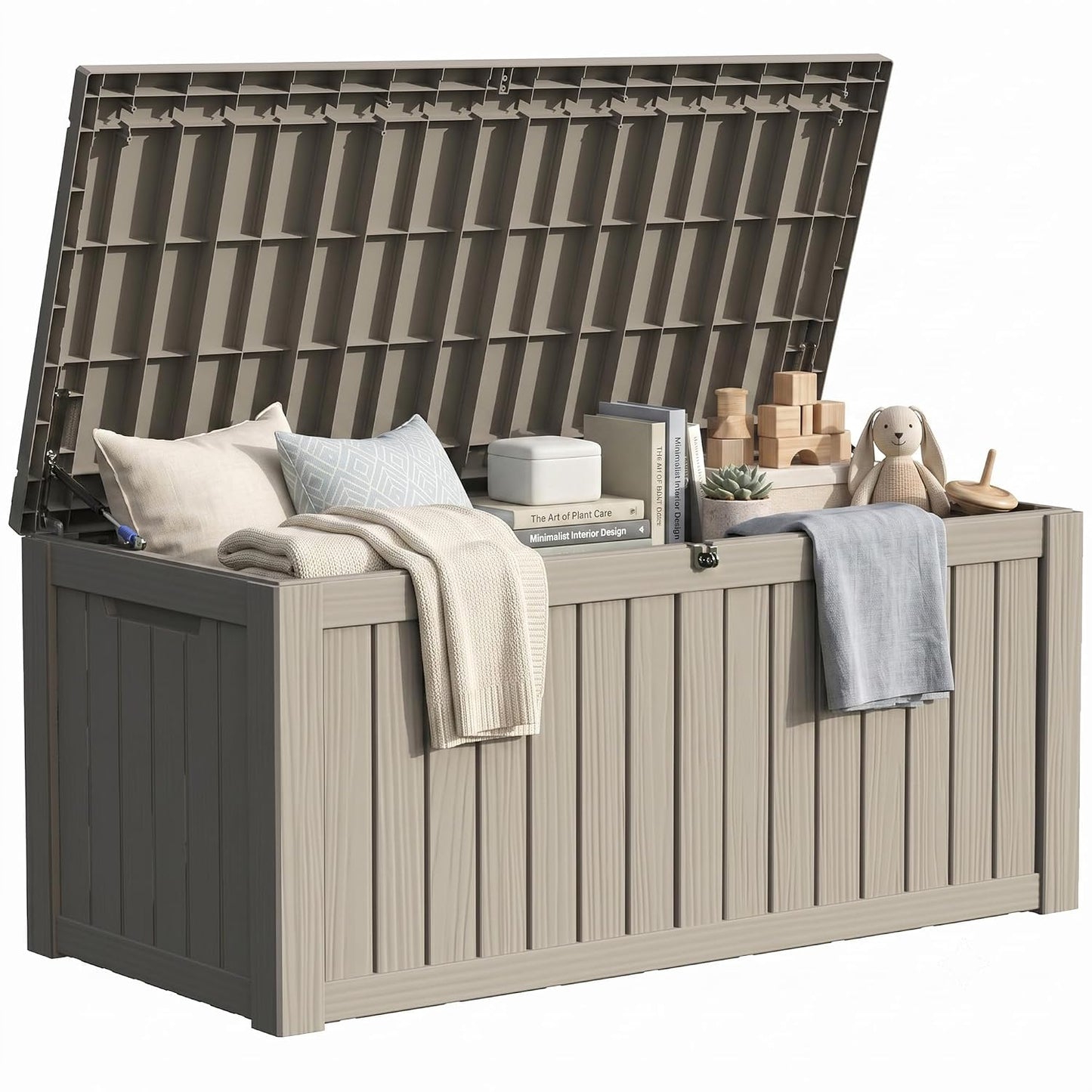 150 Gallon Outdoor Deck Box Waterproof, Large Storage Box for Patio, Resin Storage Bench Lockable for Garden Tools, Package Delivery, Grey