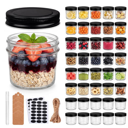 40 Packs 4oz Mini Mason Jars with Lids(Black), Small Canning Glass Jars