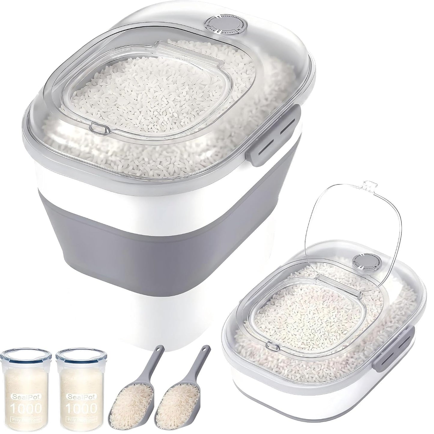 50 Lbs Rice Storage Container, Collapsible Pet Food Container