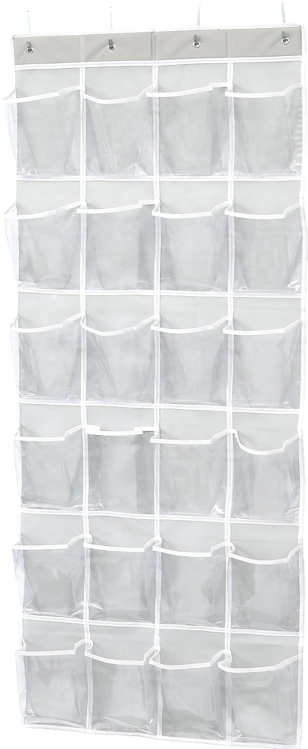 Simple Houseware 24 Pockets Large Clear Over the Door Shoe Organizer, Gray | 56" x 22.5", 4 Durable Metal Hooks, 5" x 9" Pocket Size, Multipurpose