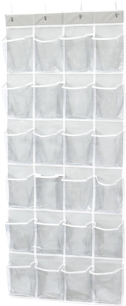 Simple Houseware 24 Pockets Large Clear Over the Door Shoe Organizer, Gray | 56" x 22.5", 4 Durable Metal Hooks, 5" x 9" Pocket Size, Multipurpose
