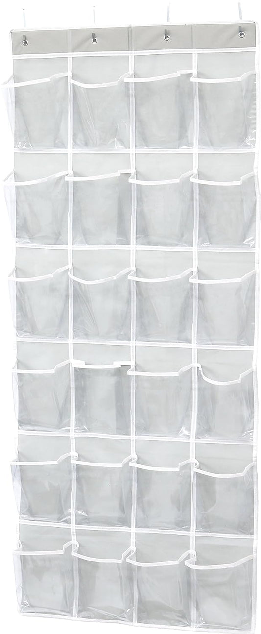 Simple Houseware 24 Pockets Large Clear Over the Door Shoe Organizer, Gray | 56" x 22.5", 4 Durable Metal Hooks, 5" x 9" Pocket Size, Multipurpose