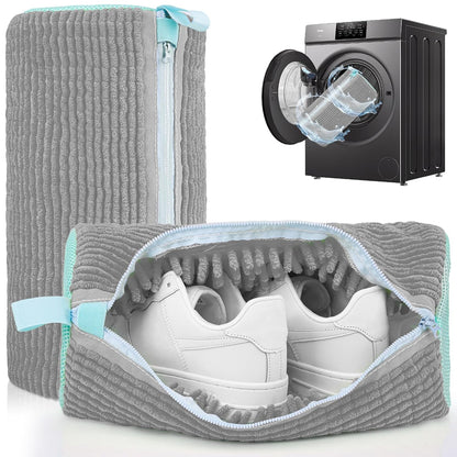 Shoe Washing Machine Bag: 2 Pack Reusable Shoes Cleaning Bags, Light Gray | Heavy Duty Shoe Laundry Bag for Washer & Dryer, 360° Deep Clean for Sneakers Tennis Shoes, Gifts for Women Men (2pcs)