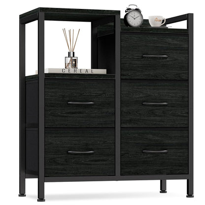Black Dresser for Bedroom, 5 Drawer Small Fabric Closet Dresser | Small Chest of Drawers, Storage Cabinet Organizer with 2 Tier Shelf, Drawer Units with Metal Frame, Dresser for Dorm, Hallway