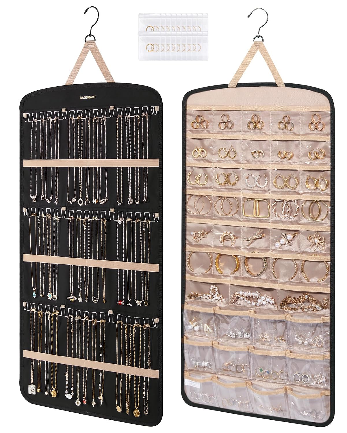 BAGSMART Hanging Jewelry Organizer, Necklace Holder Extra Large Black | Anti-tangle Necklace Organizer Earrings Rings Closet, Door,1 Piece