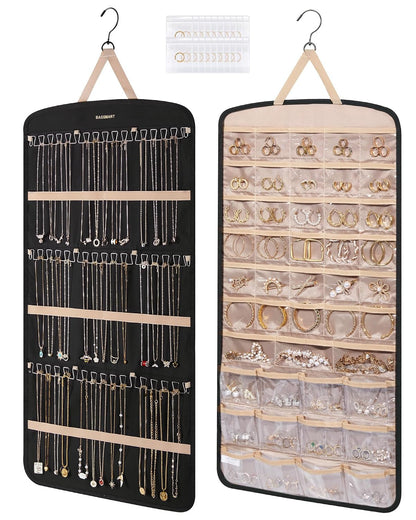 BAGSMART Hanging Jewelry Organizer, Necklace Holder Extra Large Black | Anti-tangle Necklace Organizer Earrings Rings Closet, Door,1 Piece
