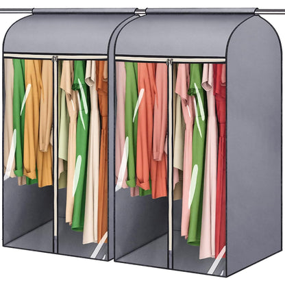 45'' Hanging Garment Bags for Closet Storage Sealed Completely Jackets Coats Suits Clothes Rack Cover for Wardrobe with Clear PVC Window and 3 Zippers Opening