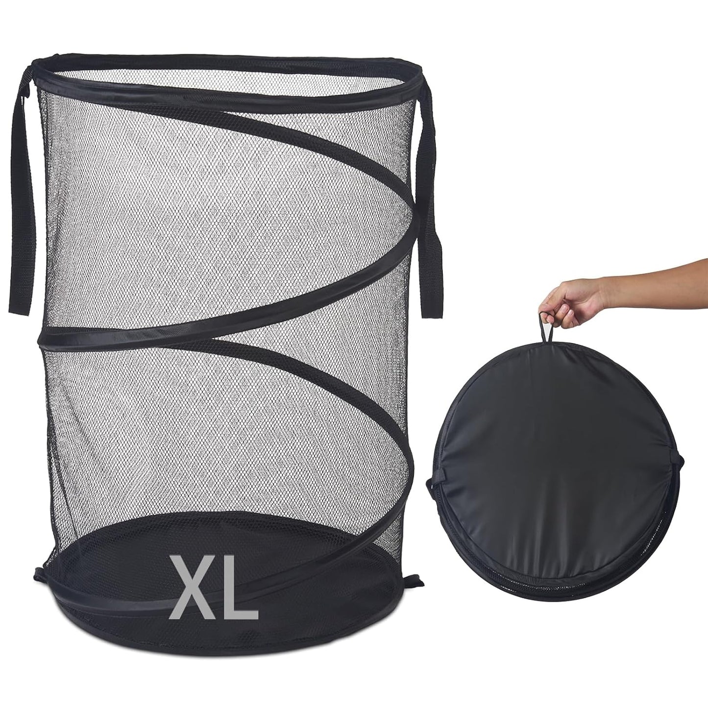 Mesh Popup Laundry Hamper 115L Foldable Laundry Basket Extra Large Capacity Collapsible Clothing Storage Basket with Handles 26 H x 18 W x 18 L (Black)