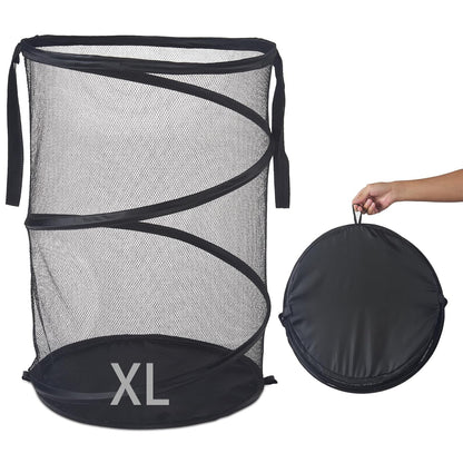 Mesh Popup Laundry Hamper 115L Foldable Laundry Basket Extra Large Capacity Collapsible Clothing Storage Basket with Handles 26 H x 18 W x 18 L (Black)