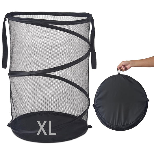 Mesh Popup Laundry Hamper 115L Foldable Laundry Basket Extra Large Capacity Collapsible Clothing Storage Basket with Handles 26 H x 18 W x 18 L (Black)
