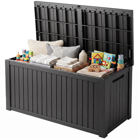200 Gallon Resin Deck Box Waterproof Outdoor Stora... (Black | Resin)